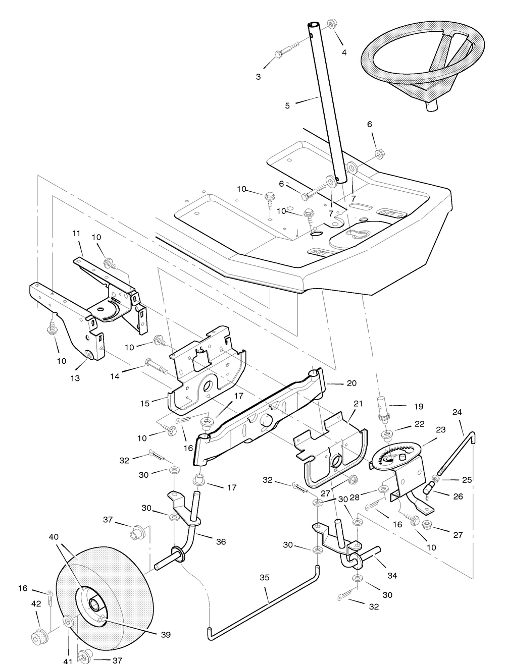Steering Diagram and Parts List for 30560X5D 1996 Briggs and Stratton Lawn Tractor